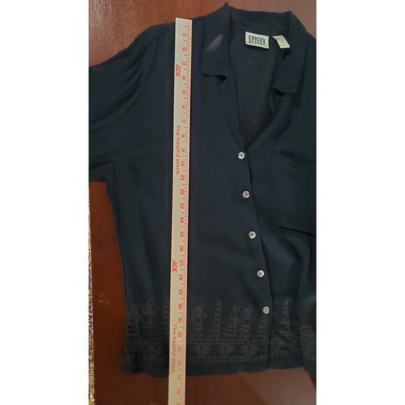 Vtg 90s Chicos Design Egyptian Hieroglyph Sheer Shell Button Blouse Sz 0 US S 4 - Picture 12 of 13